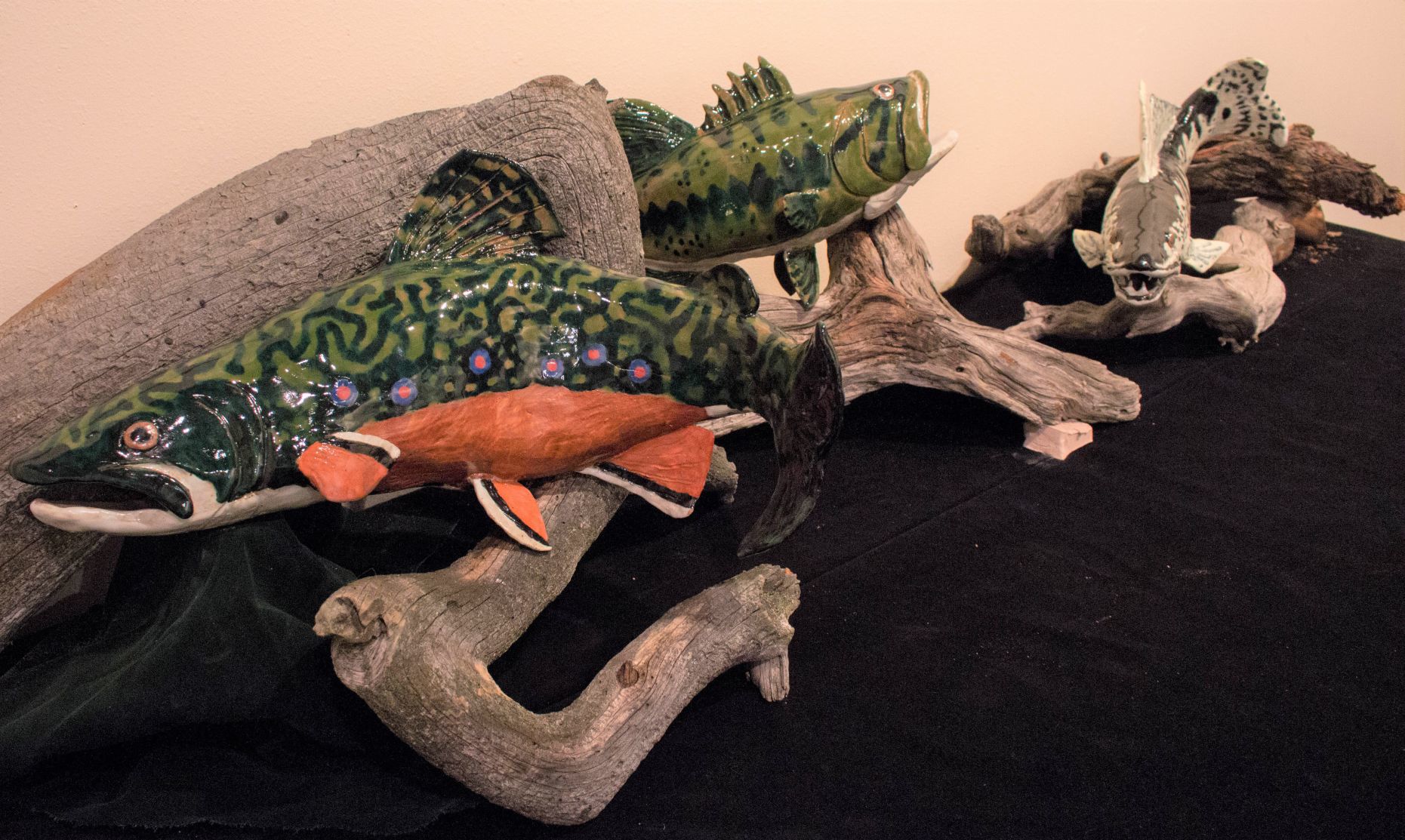 Trout sculptures created by Connor and Clayton Heggem